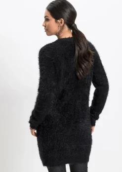 Gilet long en maille duveteuse