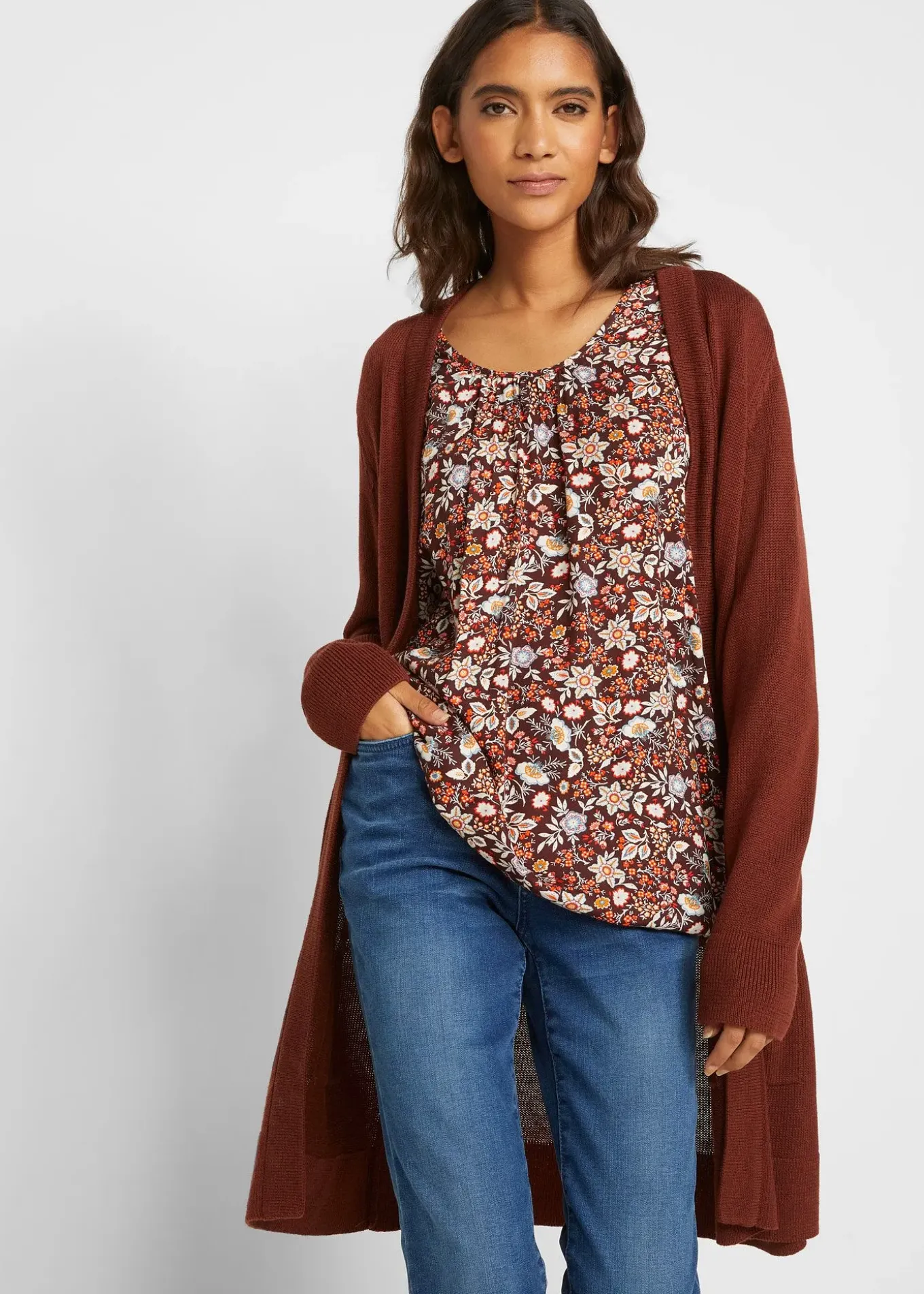 Gilet long en maille, manches longues