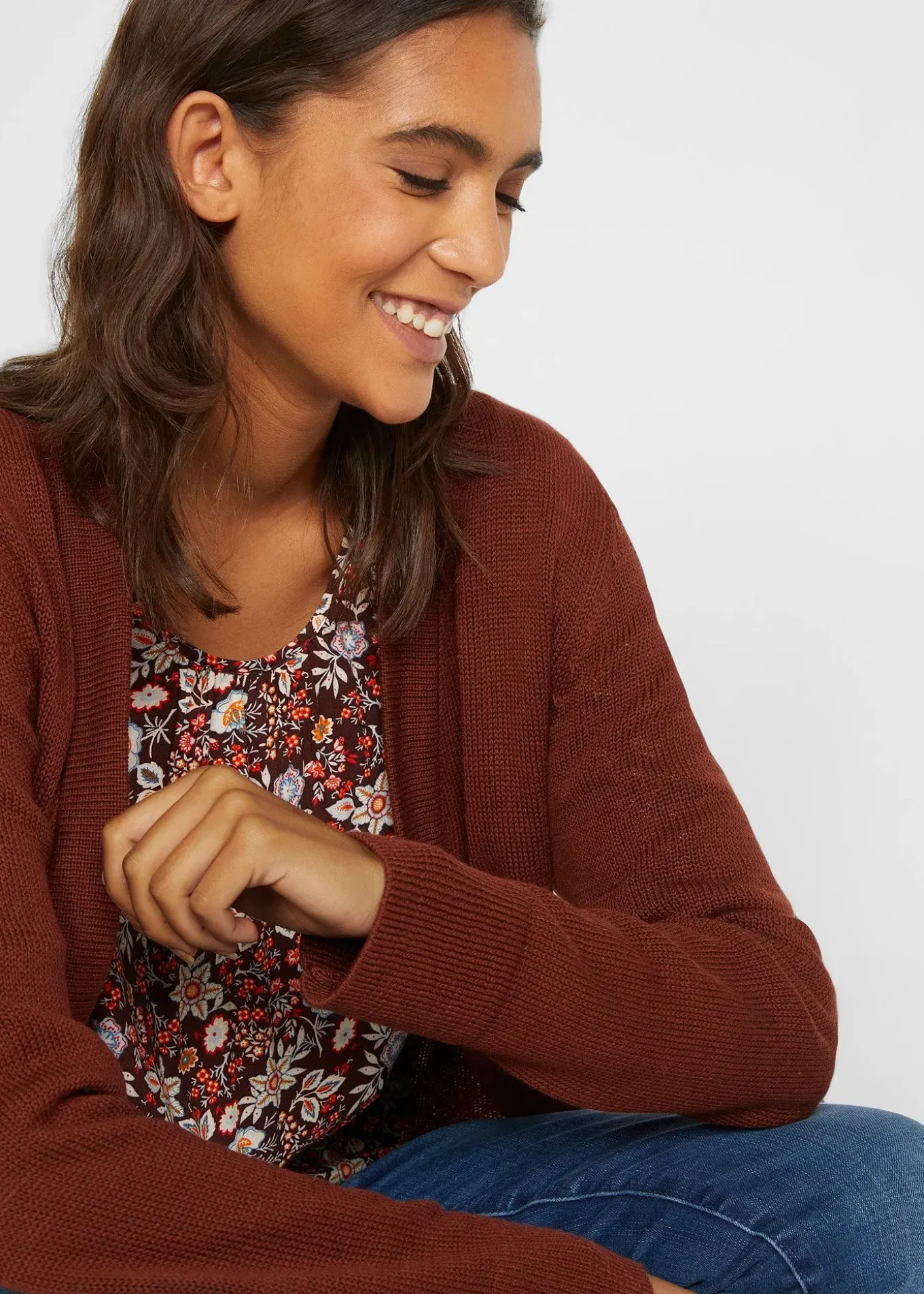 Gilet long en maille, manches longues