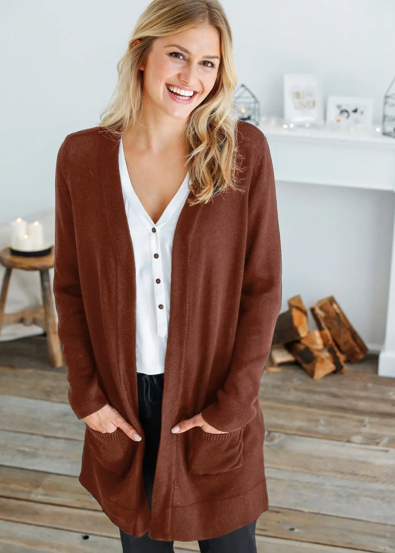 Gilet long en maille, manches longues