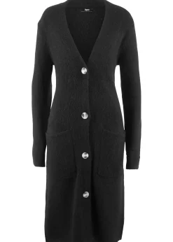 Gilet long en maille, poches plaquées