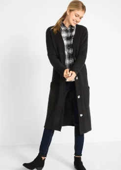 Gilet long en maille, poches plaquées