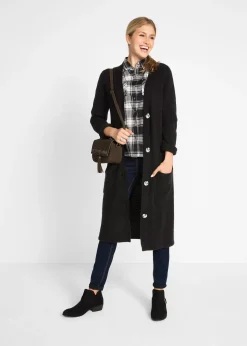 Gilet long en maille, poches plaquées