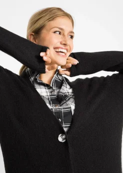 Gilet long en maille, poches plaquées