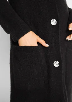 Gilet long en maille, poches plaquées