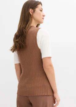 Gilet sans manches en maille côtelée