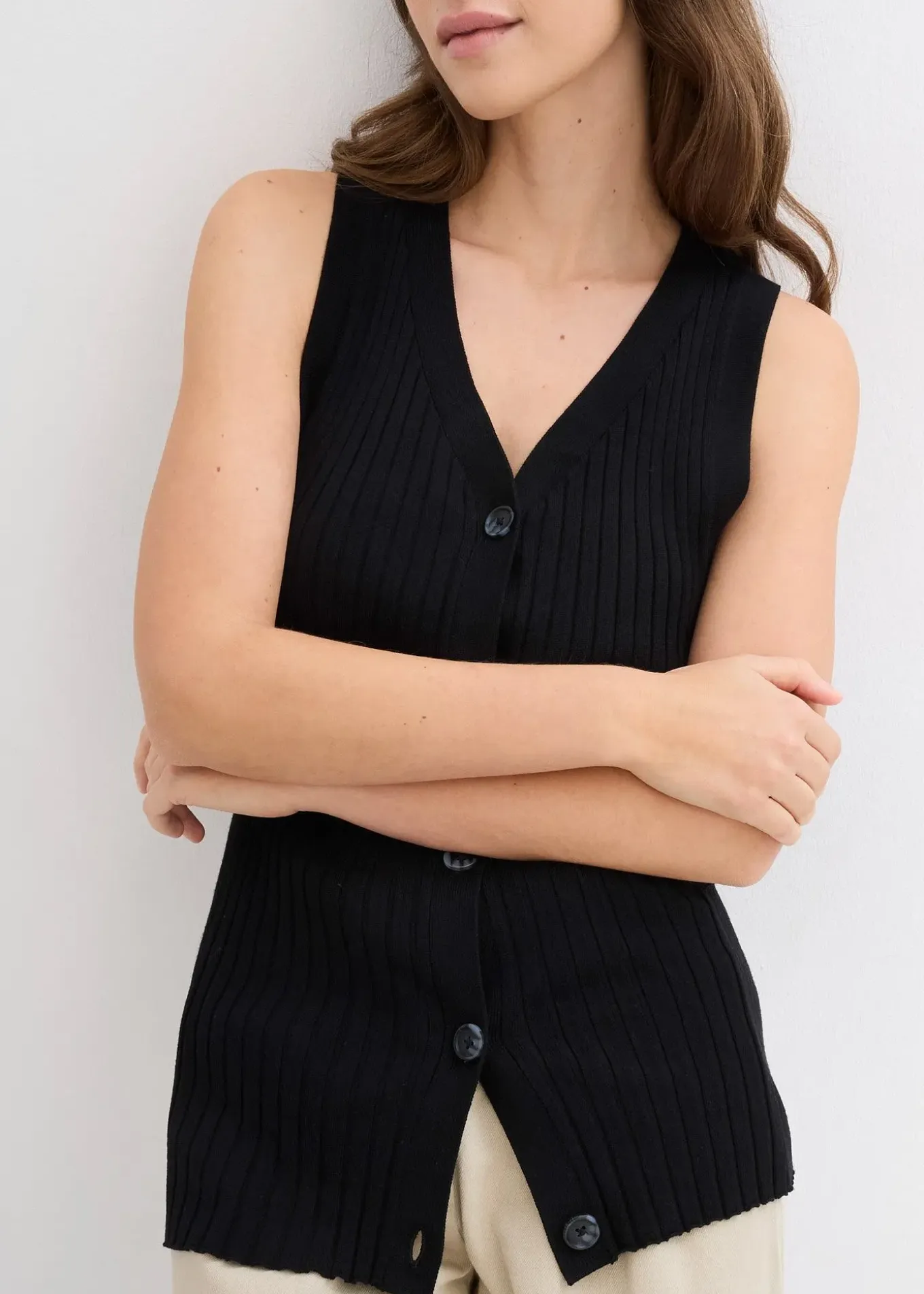 Gilet sans manches en maille côtelée