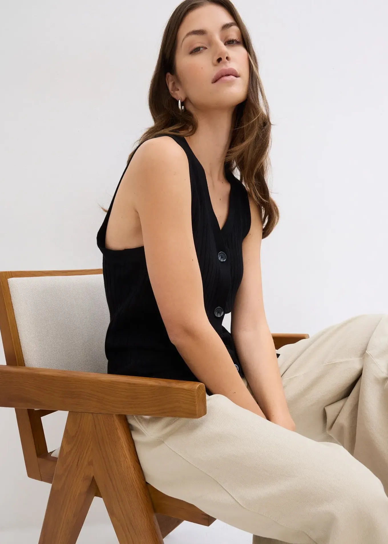 Gilet sans manches en maille côtelée