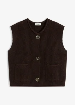 Gilet sans manches en maille à boutons décoratifs