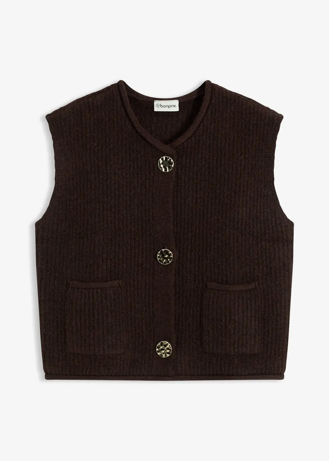 Gilet sans manches en maille à boutons décoratifs