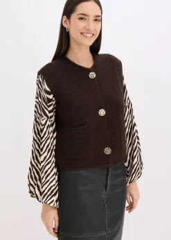 Gilet sans manches en maille à boutons décoratifs