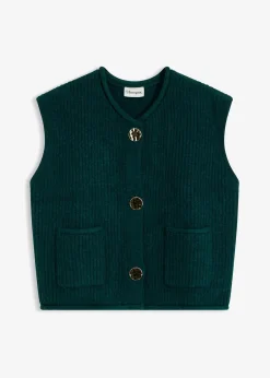 Gilet sans manches en maille à boutons décoratifs