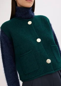 Gilet sans manches en maille à boutons décoratifs