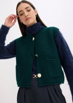 Gilet sans manches en maille à boutons décoratifs