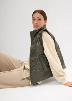 Gilet sans manches enduit et matelassé