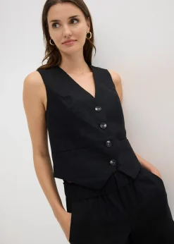 Gilet sans manches et short en lin mélangé