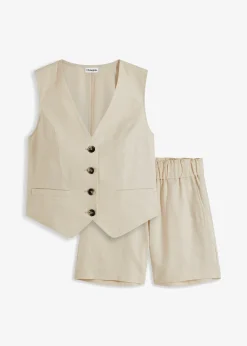 Gilet sans manches et short en lin mélangé