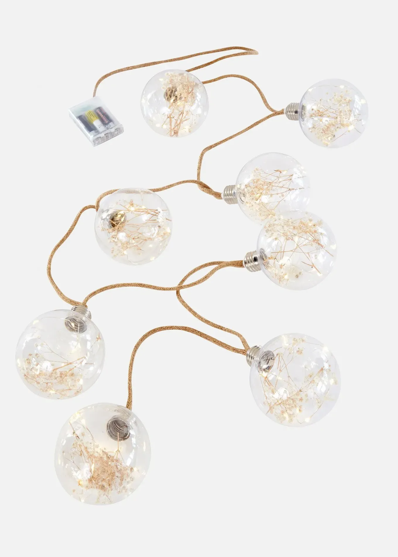 Guirlande lumineuse LED avec 8 boules avec fleurs séchées