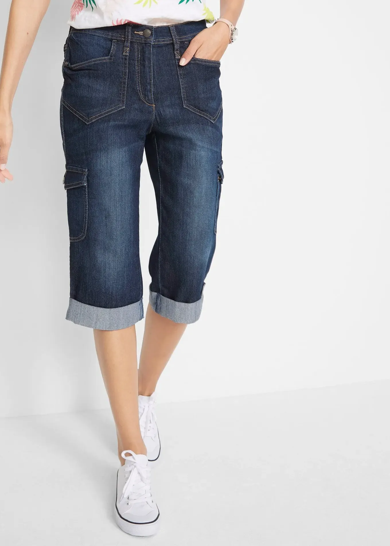 Jean 3/4 cargo stretch, taille normale