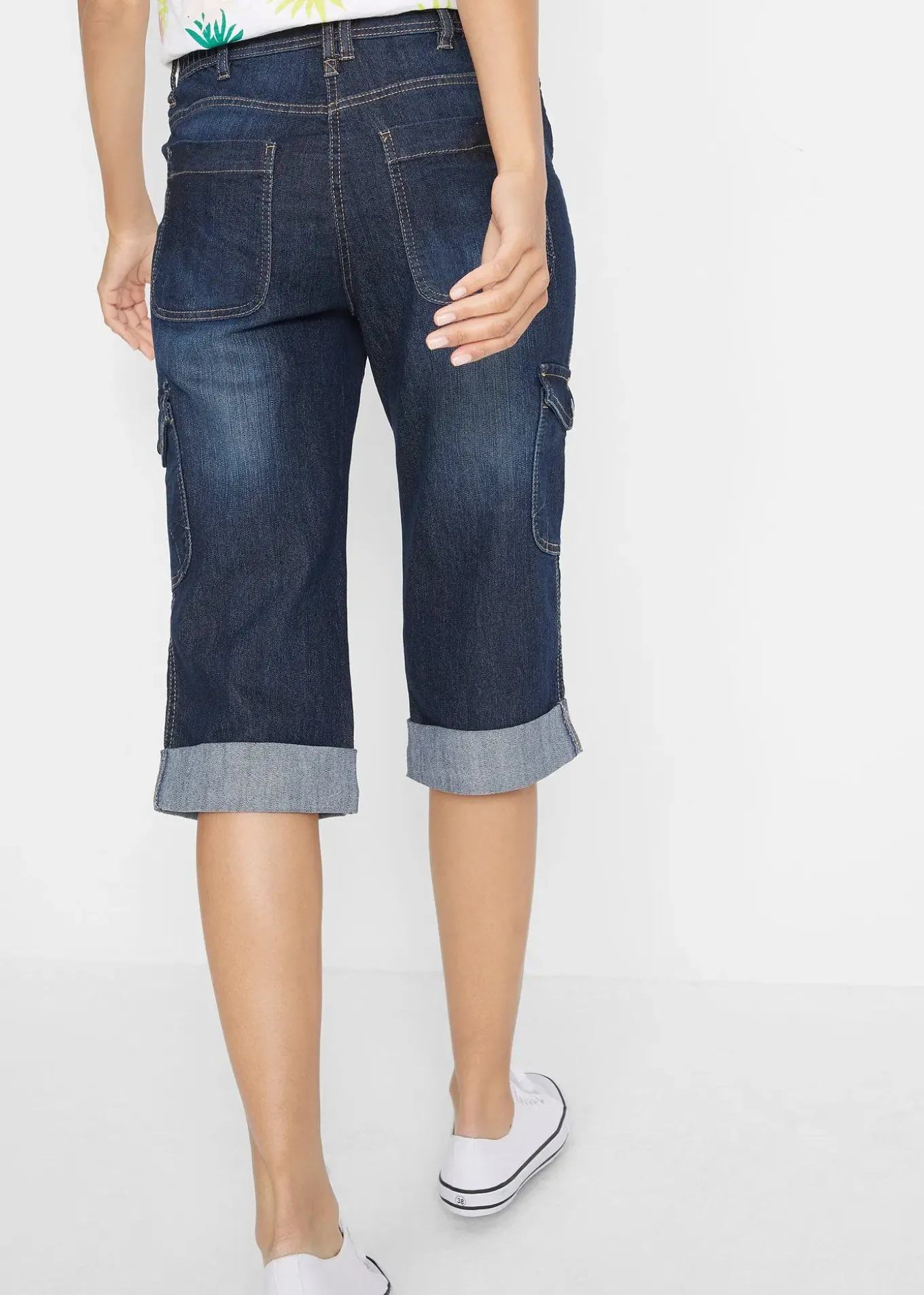 Jean 3/4 cargo stretch, taille normale