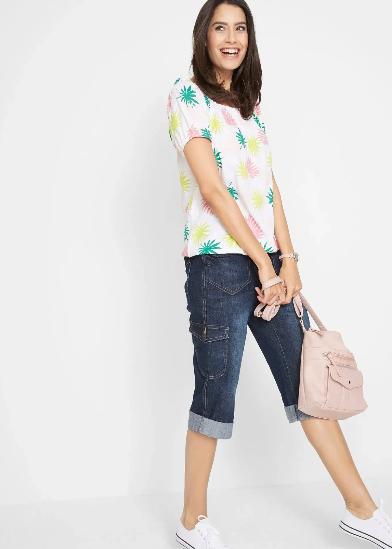 Jean 3/4 cargo stretch, taille normale