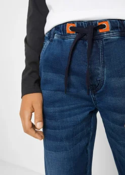 Jean à taille élastiquée en denim sweat, regular et fuselé