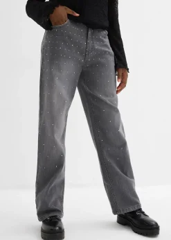 Jean ample taille mi-haute, orné de strass
