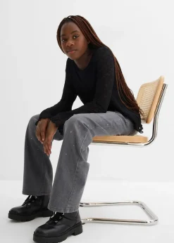 Jean ample taille mi-haute, orné de strass