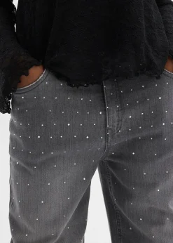 Jean ample taille mi-haute, orné de strass