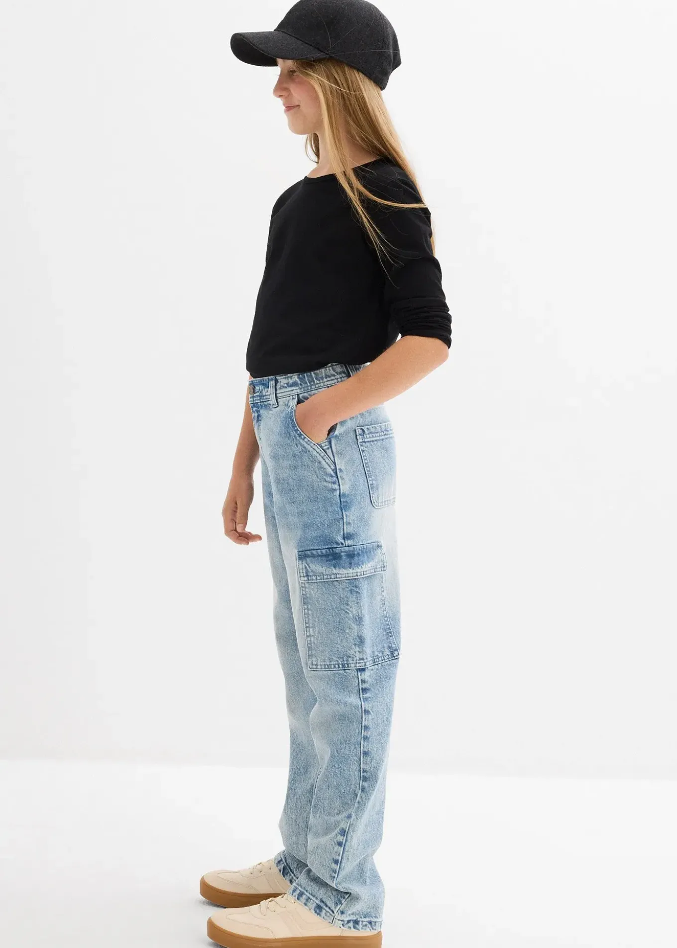 Jean baggy poches cargo, taille mi-haute
