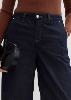 Jean balloon taille mi-haute ultra doux, cropped