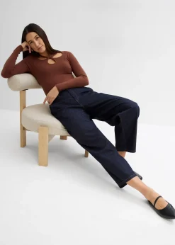 Jean balloon taille mi-haute ultra doux, cropped