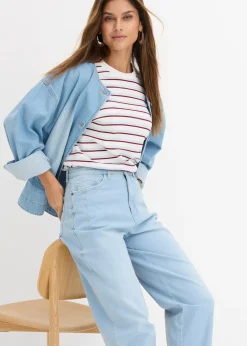 Jean barrel taille haute en coton