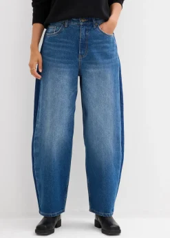 Jean barrel taille haute, cropped