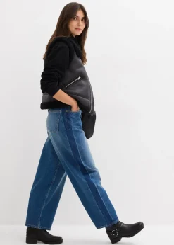 Jean barrel taille haute, cropped