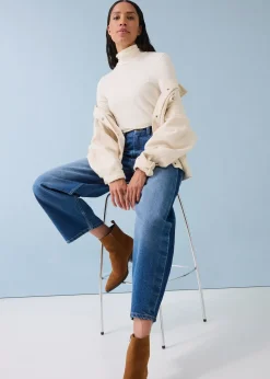 Jean barrel taille haute, cropped