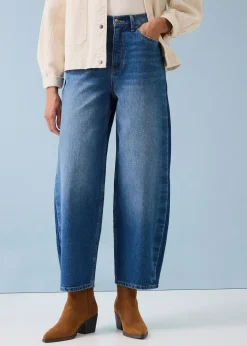 Jean barrel taille haute, cropped