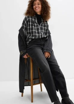 Jean barrel taille haute en coton