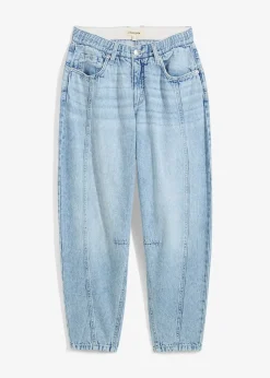 Jean barrel taille mi-haute peu extensible, cropped