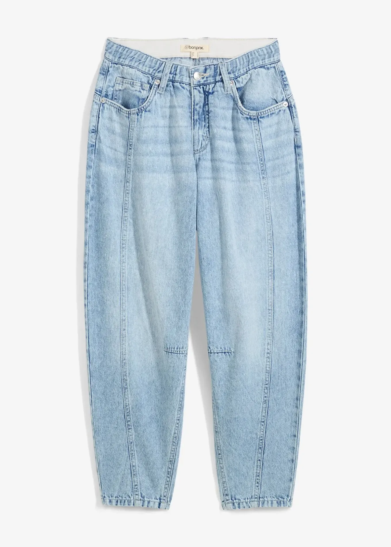 Jean barrel taille mi-haute peu extensible, cropped