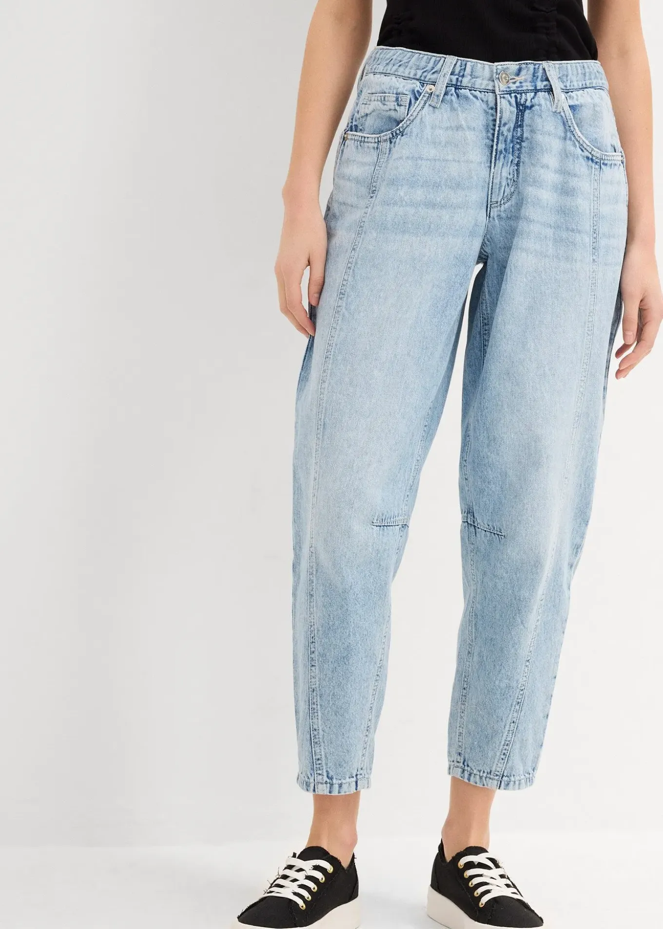 Jean barrel taille mi-haute peu extensible, cropped