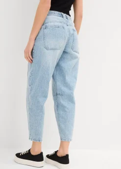 Jean barrel taille mi-haute peu extensible, cropped