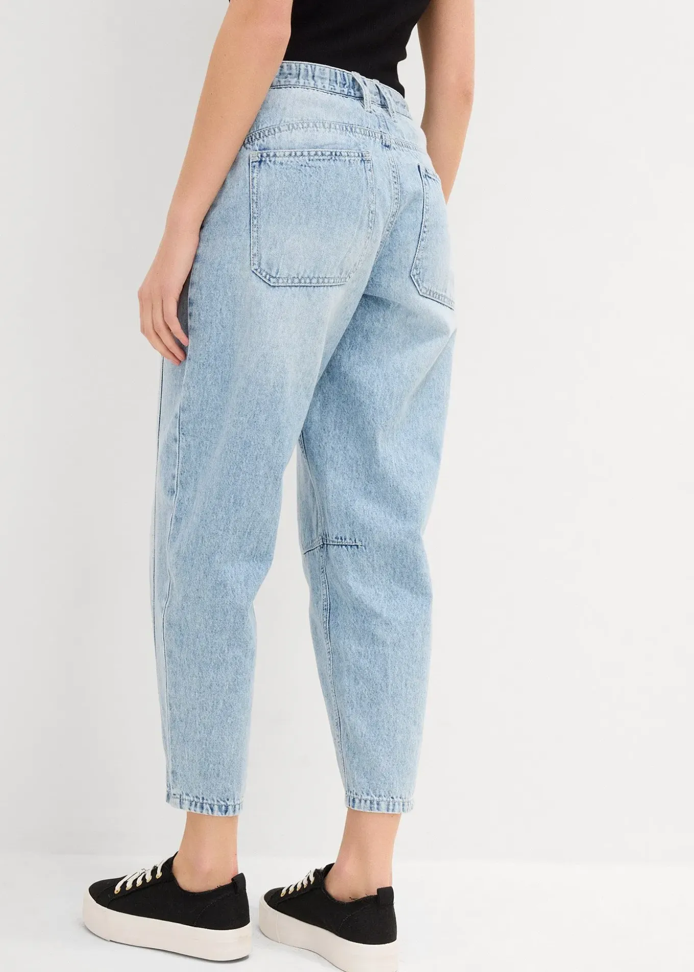 Jean barrel taille mi-haute peu extensible, cropped