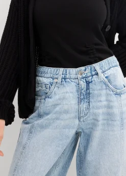 Jean barrel taille mi-haute peu extensible, cropped