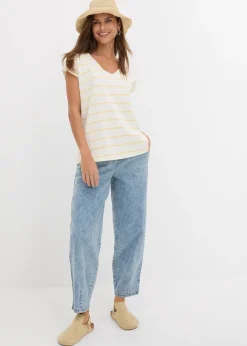 Jean barrel taille mi-haute élastiquée