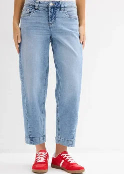 Jean barrel taille mi-haute, cropped