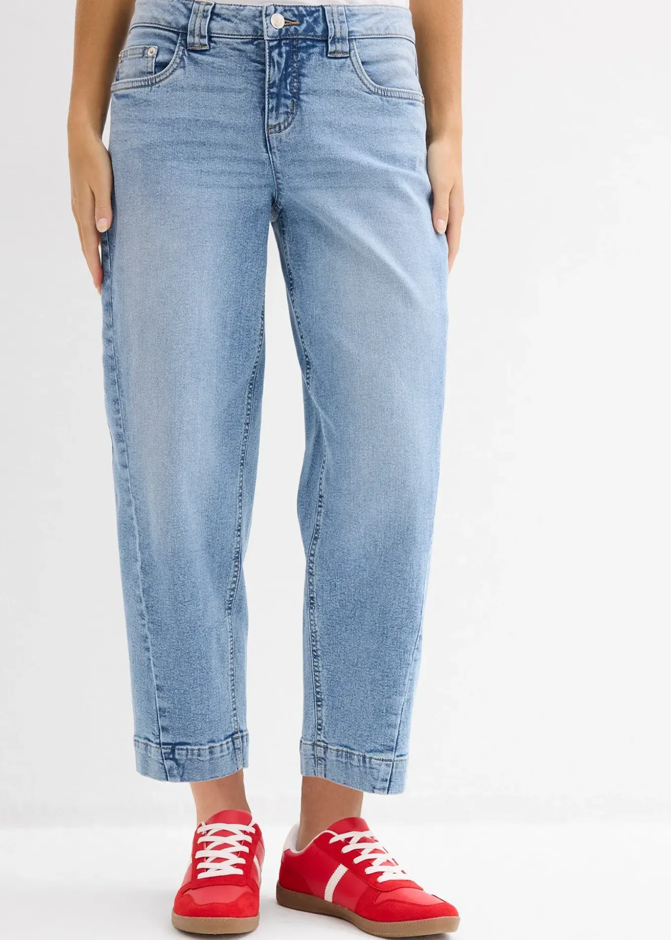 Jean barrel taille mi-haute, cropped