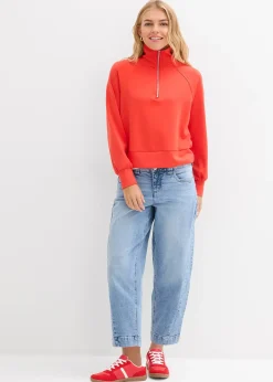 Jean barrel taille mi-haute, cropped