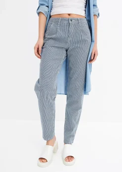 Jean barrel, taille mi-haute, rayé