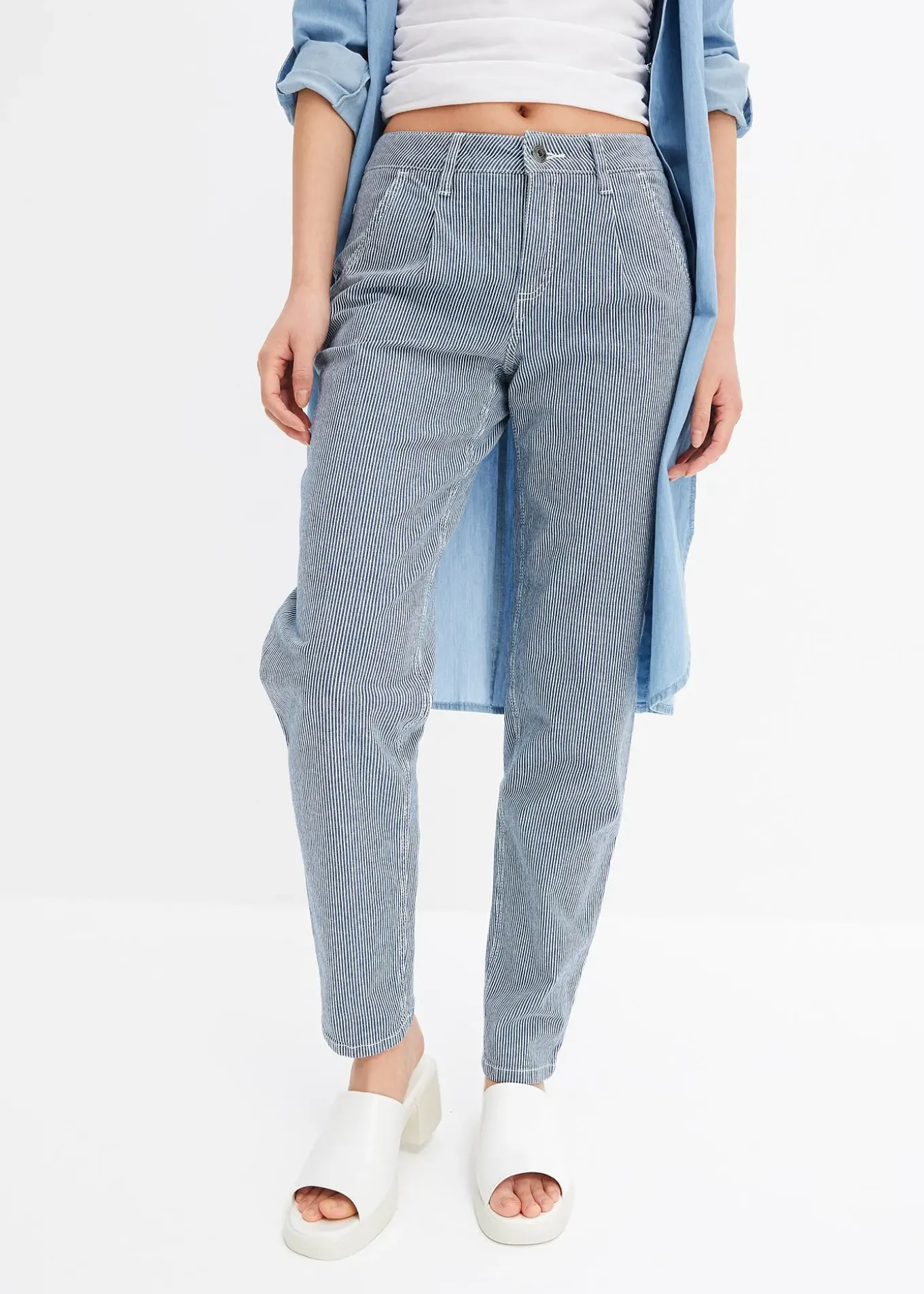 Jean barrel, taille mi-haute, rayé